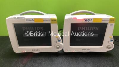 2 x Philips IntelliVue MP30 Patient Monitors (Both Power Up with Damage to Casing - See Photos) *SN DE72862507 / DE62235298*