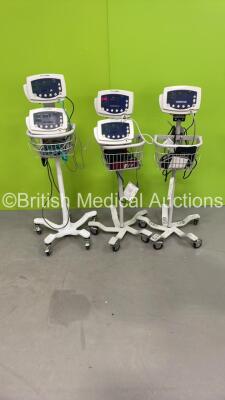 5 x Welch Allyn 53N00 Patient Monitors on 3 x Stands with Various Leads and 3 x Power Supplies (All Power Up)