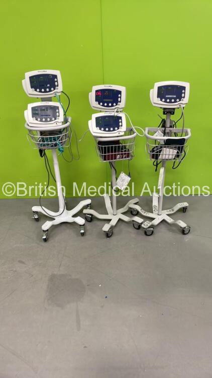 5 x Welch Allyn 53N00 Patient Monitors on 3 x Stands with Various Leads and 3 x Power Supplies (All Power Up)