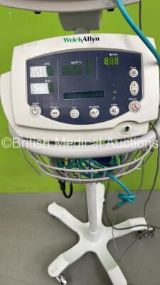 5 x Welch Allyn 53N00 Patient Monitors on 3 x Stands with Various Leads and 3 x Power Supplies (All Power Up) - 6