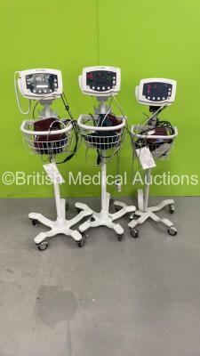 2 x Welch Allyn 53NT0 and 1 x 53N00 Patient Monitors on Stands with Various Leads and 3 x Power Supplies (All Power Up) *w*