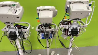 2 x Welch Allyn 53NT0 and 1 x 53N00 Patient Monitors on Stands with Various Leads and 3 x Power Supplies (All Power Up) *w* - 6