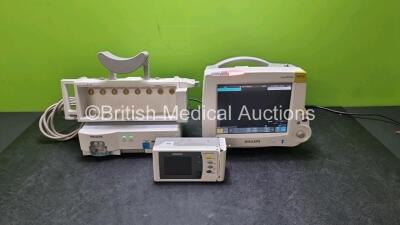 Job Lot Including 1 x Philips IntelliVue MP30 Patient Monitor (Powers Up Damage to Casing - See Photo) 1 x Philips IntelliVue X2 Handheld Patient Monitor Including ECG, SpO2, NBP, Temp and Press Options (Powers Up Damage to Casing and Faulty Screen - See 