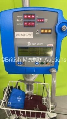 1 x Drager Infinity M540 Patient Monitor on Stand with Leads and 1 x GE Dinamap Pro100V2 Vital Signs Monitor on Stand with BP Hose and Cuff (Both Power Up) - 2