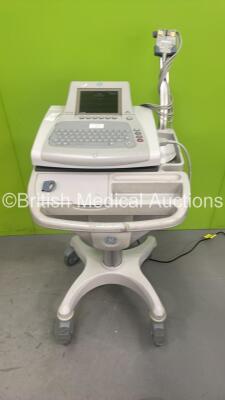 GE MAC 3500 ECG Machine on Stand with 10 Lead ECG Leads (Powers Up with Some Casing Damage - See Photo)