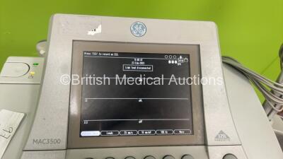 GE MAC 3500 ECG Machine on Stand with 10 Lead ECG Leads (Powers Up with Some Casing Damage - See Photo) - 3