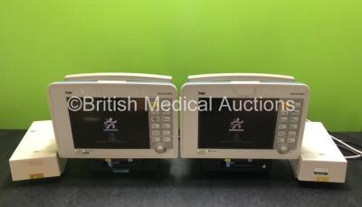 2 x Drager Infinity Delta Patient Monitors with HemoMed 1, Aux/Hemo 3, NBP and MultiMed Options and 2 x Siemens Docking Stations (Both Power Up with Stock Power Supplies, Power Supplies Not Included)