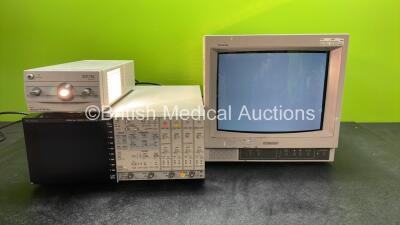 Mixed Lot Including 1 x Xion Halogen R 150 Duo Light Source (Powers Up) 1 x Gould 100Ms/sec Oscilloscope (Powers Up with Blank Display Screen-See Photo) 1 x Sony Trinitron PVM-14N5MDE Monitor (Powers Up)