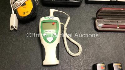 Mixed Lot Including 3 x Zeal Ear Thermometers, 6 x Various Thermometers, 1 x GE TuffSat Monitor with Finger Sensor, 3 x Insulin Pens, 1 x Welch Allyn SureTemp Plus Thermometer, 1 x Keeler Otoscope / Ophthalmoscope with 1 x Attachment in Case and 1 x Welch - 8