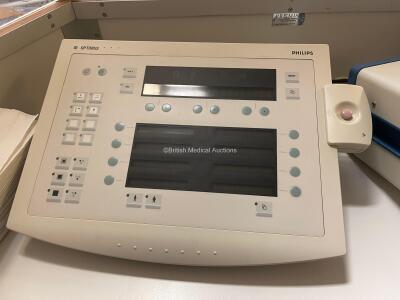 Philips Optimus 50 Bucky System *Mfd - 1998* Including Patient Table, Wall Stand, X-ray Overhead Bucky and Tube, Generator, Operator Console and Ceiling Rails. Not Powered Up, Sold as Untested, System has been Professionally De-Installed. (Stock Photo Use - 3