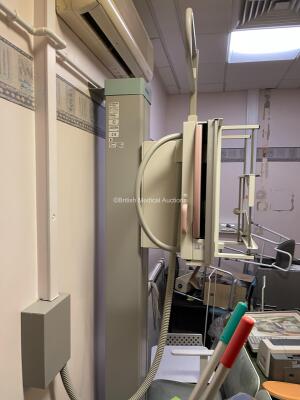 Philips Optimus 50 Bucky System *Mfd - 1998* Including Patient Table, Wall Stand, X-ray Overhead Bucky and Tube, Generator, Operator Console and Ceiling Rails. Not Powered Up, Sold as Untested, System has been Professionally De-Installed. (Stock Photo Use - 6