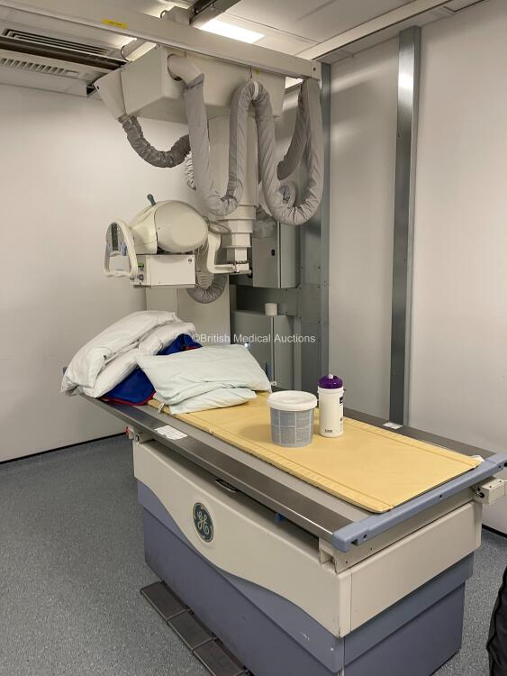 GE Proteus X-ray Bucky with original Tube, Including Patient Table, Wall Stand, X-ray Overhead Bucky and Tube, Generator, X-Ray Console and Ceiling Rails. Fully functional when Removed, Fully OEM Maintained, System has been Professionally De-Installed. *Q