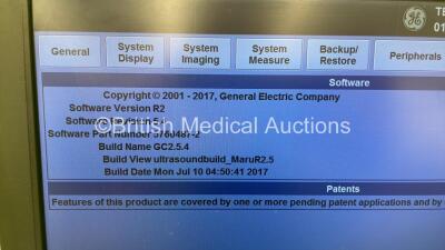 GE Logiq P9 Flat Screen Ultrasound Scanner Ref R2.5 *S/N LP9002028* **Mfd 10/2017** Software Version R2 Software Revision 5.4 with 2 x Transducers / Probes ( C1-5-RS Ref5384874 *Mfd 10/2017* / E8C-RS Ref 5318734 *Mfd 04/2019*) and Sony UP-D898MD Digital G - 11