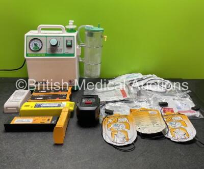 Mixed Lot Including 1 x SAM 17 W Suction Unit with Cup (Powers Up) 10 x Defibrillator Pads *All Out of Date* Various Defibrillator Batteries *All Untested*