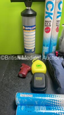 Mixed Lot Including 4 x Salt Sticks, 1 x Bravo Pump, 1 x Face Mask, 1 x EZ-IO Power Driver, 1 x Trex Ice Traction Device, 1 x Ice Scraper, 1 x EMMA Capnograph Carry Case, 2 x Autosock Wheel Traction Aids, 1 x Hartwell Medical Evac U Splint and 2 x Ortlieb - 2