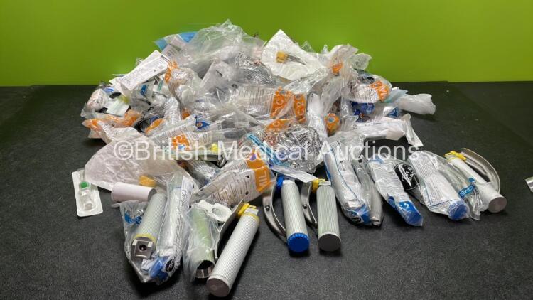 Mixed Lot Including Various Consumables and Laryngoscope Blades and Handles