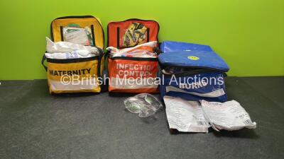 Job Lot of First Aid Packs Including 1 x Maternity Pack, 1 x Infection Pack and 2 x Burns Packs