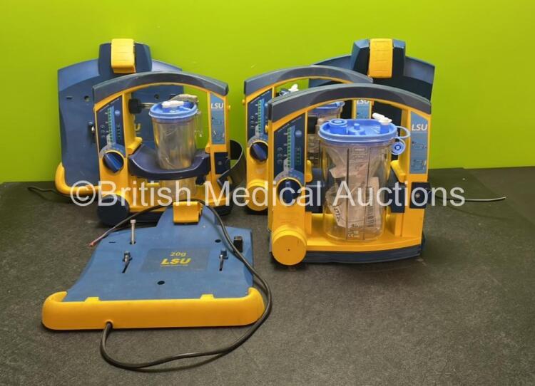 3 x Laerdal LSU Suction Units with 4 x Cups and Lids (All Power Up) 3 x LSU Wall Mount Brackets and Spatre Tubings (Cut Cables-See Photo)