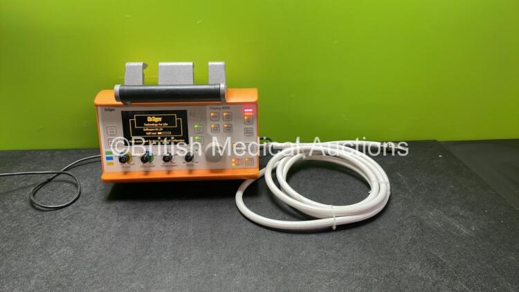 Drager Oxylog 3000 Transport Ventilator Software Version 01.24 with Hose (Powers Up with 2 Missing Dials when Tested with Stock Power Supply-Power Supply Not Included)