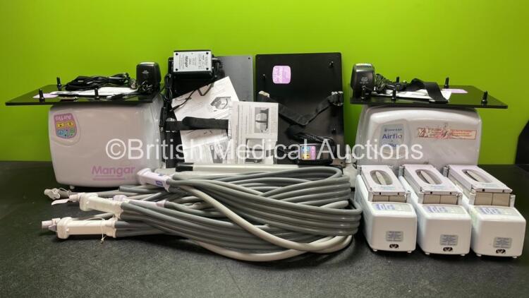 Job Lot Including 4 x Mangar Airflow Compressors, 1 x Mangar ELK Lifting Cushion, 4 x Hoses, 3 x Battery Pack Chargers and 4 x Vehicle Chargers *SN 141939, CA035006005, CA035005940, CA035006280*