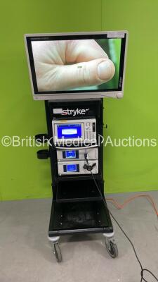 Stryker Stack System Including StrykerPro LED Display Surgical Viewing Monitor, Stryker 1288 HD High Definition Camera Unit, Stryker 1288 HD Camera Head, Stryker L9000 LED Light Source and Stryker SDC Ultra HD Information Management System on Stryker Stac