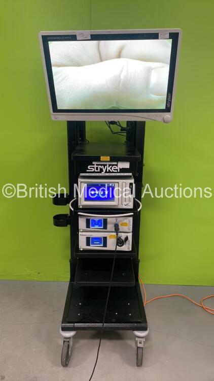 Stryker Stack Trolley with Stryker Vision Pro LED Display Monitor, Stryker SDC3 HD Information Management System, Stryker 1288HD High Definition Camera Control Unit, Stryker 1288HD Camera Head and Stryker L9000 LED Light Source (Powers Up) ***IR944***