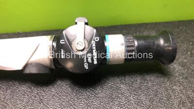 Olympus ENF-GP Pharyngoscope - Engineer's Report : Optical System - 3 Broken Fibers, Angulation - No Fault Found, Insertion Tube - Minor Crush Mark, Light Transmission - No Fault Found, Leak Check - Leak From Body, Case Cover Loose *W801010* - 2