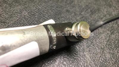 Olympus ENF-GP Pharyngoscope - Engineer's Report : Optical System - 3 Broken Fibers, Angulation - No Fault Found, Insertion Tube - Minor Crush Mark, Light Transmission - No Fault Found, Leak Check - Leak From Body, Case Cover Loose *W801010* - 3