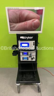 Stryker Stack System Including StrykerPro LED Display Surgical Viewing Monitor, Stryker 1288 HD High Definition Camera Unit, Stryker 1288 HD Camera Head, Stryker L9000 LED Light Source and Stryker SDC Ultra HD Information Management System on Stryker Stac