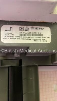 GE MAC 3500 ECG Machine on Stand with ECG Lead (Powers Up) *SCA08031052PA* - 5