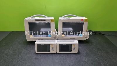 2 x Philips IntelliVue MP30 Patient Monitors (Both Power Up) with 2 x Philips IntelliVue X2 Handheld Patient Monitors Including ECG, SpO2, NBP, Press and Temp Options (Both Power Up) *SN DE037A9945 / DE03794643 / DE728B3760 / DE728A9658*