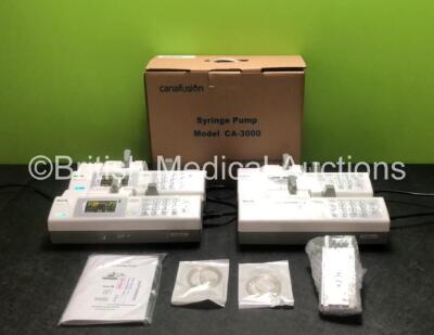 4 x Canafusion CA-3000 Syringe Pumps with Accessories in Boxes (In Excellent Condition - Like New) *SN 0200237 / 0200238 / 0200239 / 0200240* **Stock Photo** (in cage)