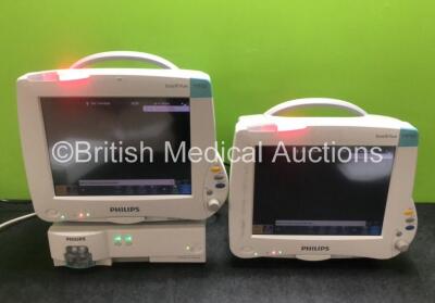 Job Lot Including 2 x Philips IntelliVue MP50 Monitors (Both Power Up with Damage to Casing - See Photos) and 1 x Philips IntelliVue G5 M1019A Gas Module with Water Trap (Powers Up) *SN DE820A7632 / DE82099361 / ASBD-0019*