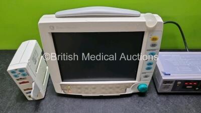 Job Lot Including 1 x GE F-FM-00 Patient Monitor (Draws Power) with 1 x GE E-PSMP-00 Modules Including ECG, SpO2, NIBP, P1, P2, T1 and T2 Options and 1 x Nellcor Oximax N-560 Pulse Oximeter (Powers Up) *SN 6635485 / 6670458 / 011114030132* - 3