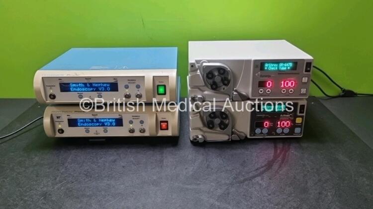 Mixed Lot Lot Including 2 x Arthrex Ref AR-6475 Dual Wave Arthroscopy Pumps and 1 x Smith & Nephew Dyonics Ref 7205841 Power Control Unit and 1 x Smith & Nephew Dyonics Ref 7209912 Power Control Unit (All Power Up) *SN 16290 / 487 / NX685 1WA / 624076*