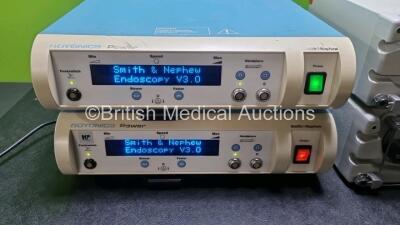 Mixed Lot Lot Including 2 x Arthrex Ref AR-6475 Dual Wave Arthroscopy Pumps and 1 x Smith & Nephew Dyonics Ref 7205841 Power Control Unit and 1 x Smith & Nephew Dyonics Ref 7209912 Power Control Unit (All Power Up) *SN 16290 / 487 / NX685 1WA / 624076* - 4