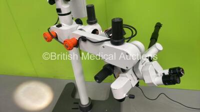 Heerbrugg Wild M650 Surgical Microscope with Binoculars, 3 x 10x/21 Eyepieces, Training Arm and f=250mm Lens on Stand (Powers Up) - 6