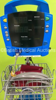 GE Dinamap Procare Vital Signs Monitor on Stand with Selection of Leads, 1 x GE Dinamap Pro 300V2 Vital Signs Monitor on Stand with Selection of Leads, 1 x Quantiflex MDM O2/NO2 Mixer on Stand and 1 x SunTech CT40 Patient Monitor on Stand (All Power Up) - 4