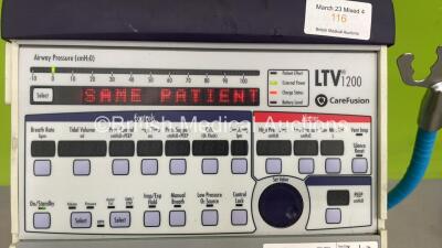 Carefusion LTV1200 Ventilator on Stand with 2 x Batteries and Hoses *Mfd 2014* (Powers Up) *E69712* - 2