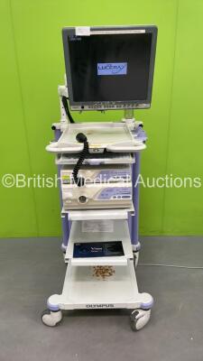 Olympus Stack Trolley with Olympus OEV191H Monitor, Olympus Evis Lucera CV-260 with MAJ-1154 Pig Tail and Olympus Evis Lucera CLV-260 (All Power Up) *7612905 / 7525095 / 7817826*