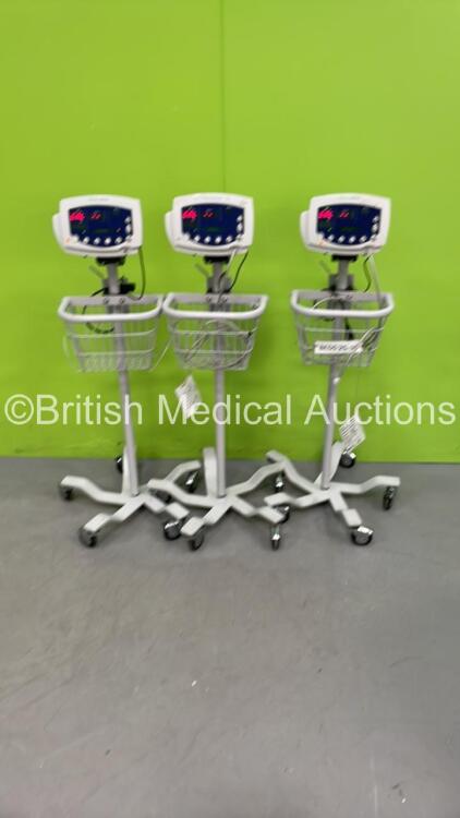 3 x Welch Allyn 53N00 Vital Signs Monitors on Stands (All Power Up) *W*