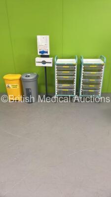 2 x Bristol Maid Mobile Trolleys with Drawers, 2 x Medical Pedal Bins and 1 x Consumable Storage Station