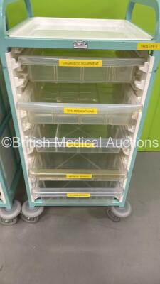 2 x Bristol Maid Mobile Trolleys with Drawers, 2 x Medical Pedal Bins and 1 x Consumable Storage Station - 2