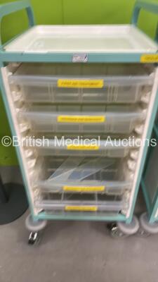 2 x Bristol Maid Mobile Trolleys with Drawers, 2 x Medical Pedal Bins and 1 x Consumable Storage Station - 3