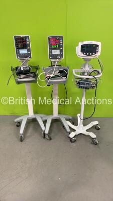 Job Lot Including 2 x Mindray Datascope Accutorr V Monitors on Stands with Various Leads and 1 x Welch Allyn 53S00 Monitor on Stand with Various Leads and Power Supply (All Power Up) *W*