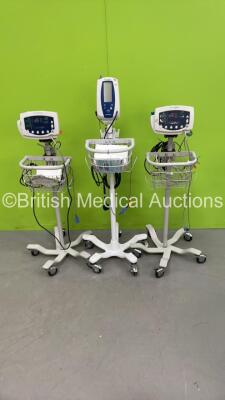 2 x Welch Allyn 53N00 Vital Signs Monitors on Stands and 1 x Welch Allyn SPOT Vital Signs Monitor on Stand (All Power Up)