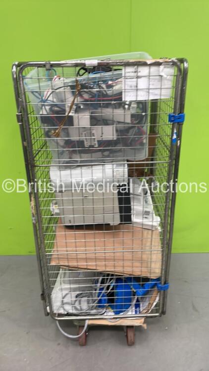 Mixed Cage Including Drager Infinity Monitors, HP Printer and 2 x GE Dinamap V100 Vital Signs Monitors (Cage Not Included)