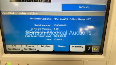 Philips Respironics V60 Plus Ventilator on Stand Software Version 3.00 - Total Power on Hours 2871(Powers Up) *S/N 100342968* - 2