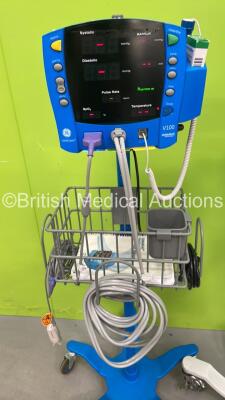 1 x Welch Allyn 6000 Series Patient Monitor on Stand and 1 x GE Dinamap Carescape V100 Vital Signs Monitor on Stand (Both Power Up) *S/N 103000791314* - 2