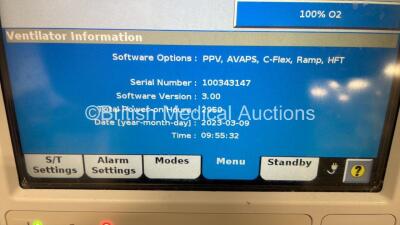 Philips Respironics V60 Plus Ventilator on Stand Software Version 3.00 - Total Power on Hours 2950 (Powers Up) *S/N 100343147* - 2